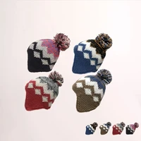 dome knitted bomber hats with fluffy ball women autumn winter windproof earflap caps street plush warm hat 4 vcolors all match