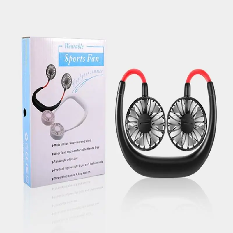 

HOT Hands-free Neck Band Hands-Free Hanging USB Rechargeable Dual Fan Mini Air Cooler Summer Portable 2000mA