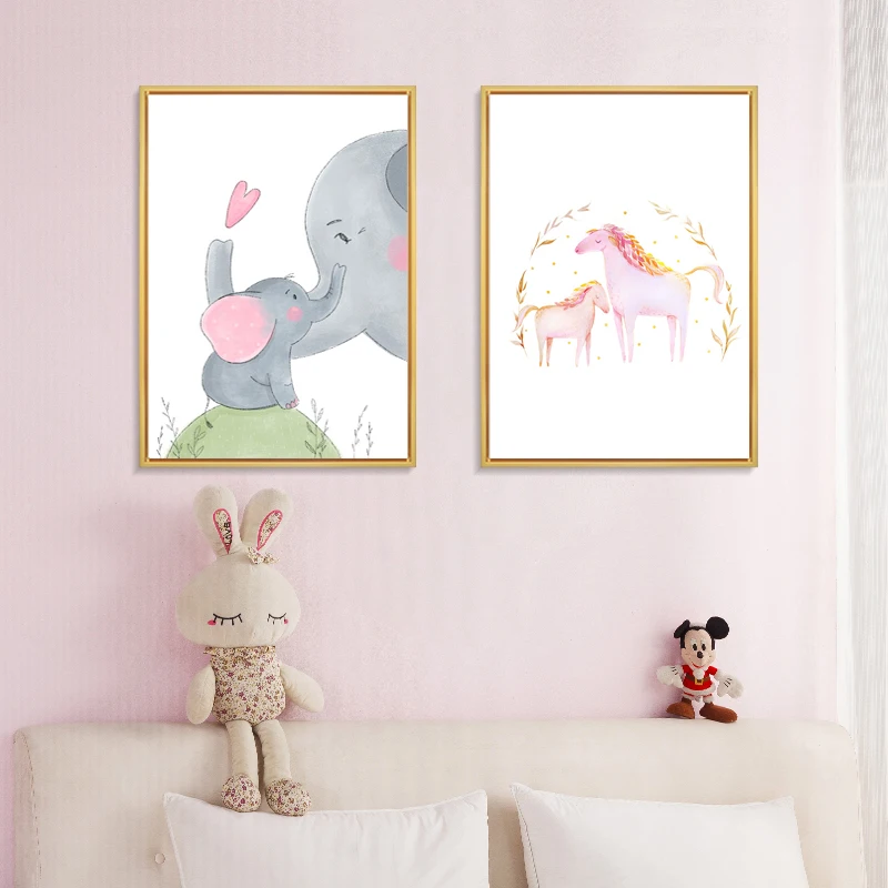 Мультфильм Слон живопись на холсте с изображением лошади стены искусства постер