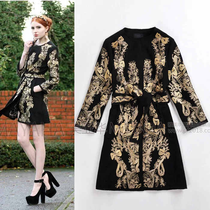 Новое зимнее платье с тяжелой золотой нитью пальто вышивкой популярный стиль