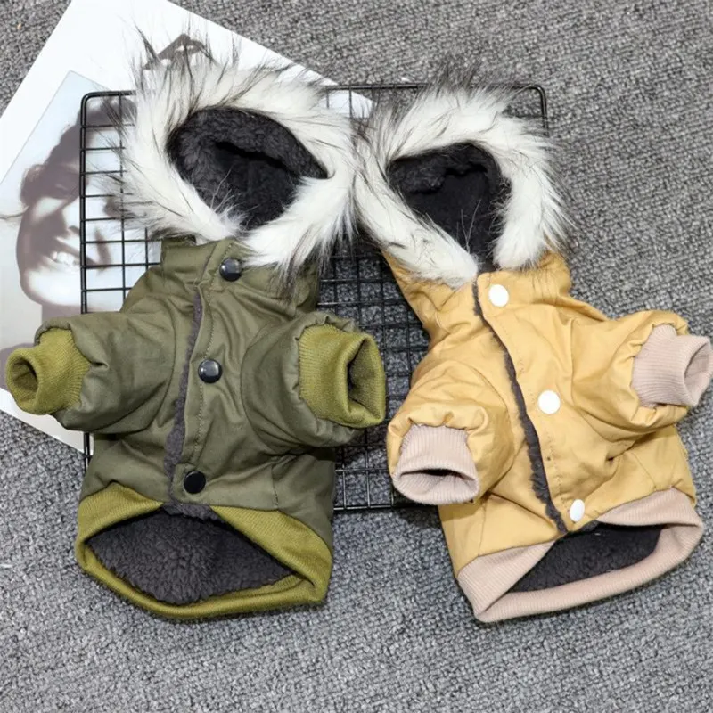 

Зимняя Теплая Одежда для собак, куртка для щенков, пальто для маленьких и средних собак, одежда с капюшоном для чихуахуа, йоркширская толсто...