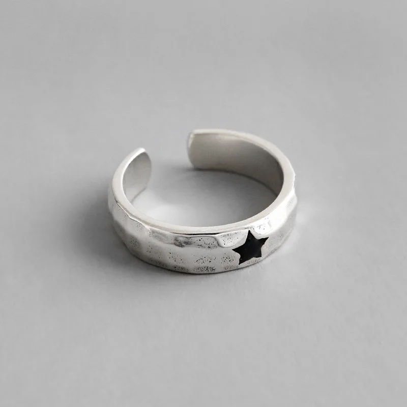 

Charm rings for women, 925 sterling silver chic Black Star ring,opening Adjustable size,party fine jewelry lady gifts