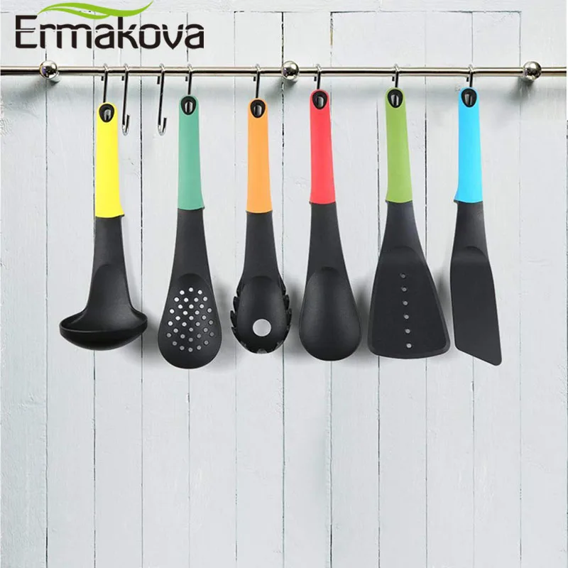 

ERMAKOVA 7Pcs Nylon Kitchen Utensil Set Heat-Resistant Non-stick Cooking with Rotating Storage Stand Kitchen Gadgets