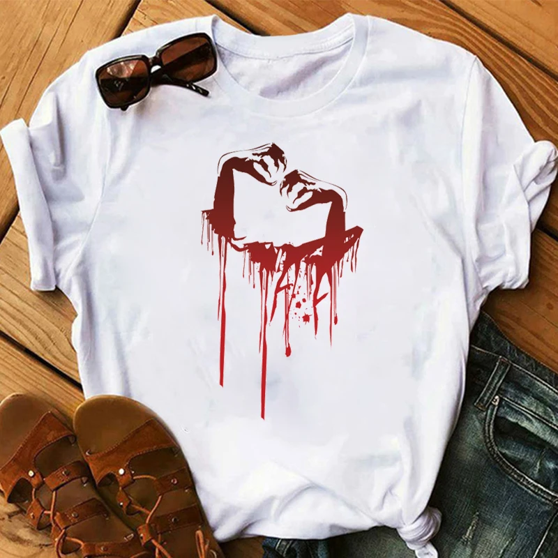 Дешевые страшный принт с круглым вырезом однотонная Цвет Tumblr Спортивная уличная