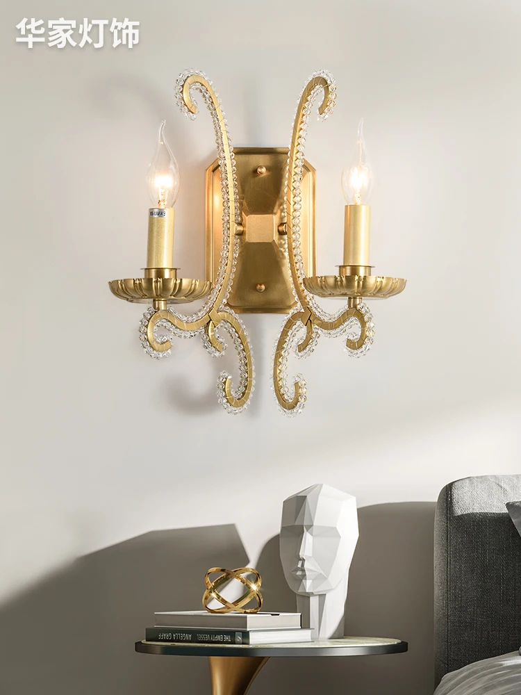 

Living room wall lamp country iron bedroom bedside lamp silver aisle creative French crystal wall lamp
