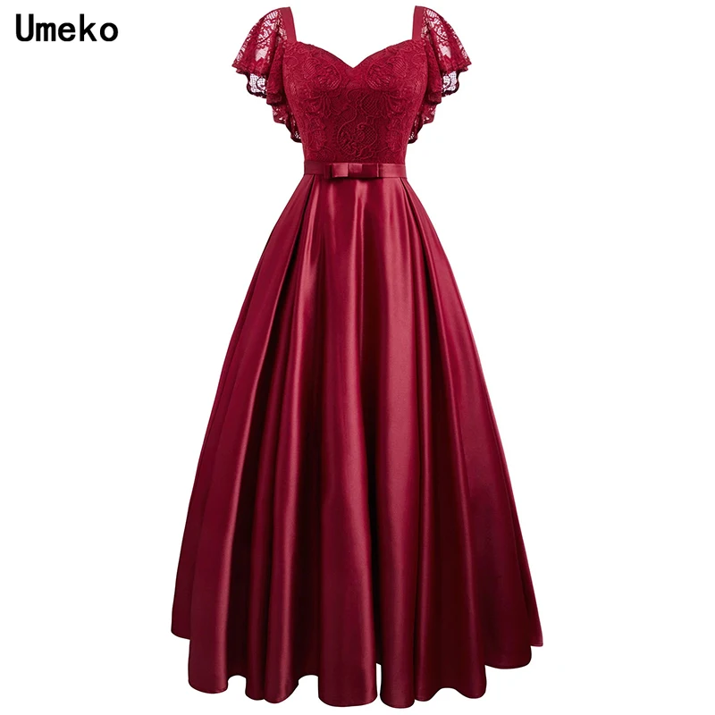 Платье Maxi для вечеринок 2020 года новой моды для женщин с кружевными вставками на коротких рукавах, высокой талией, А-образного кроя с длинным бантом и плюс размером.