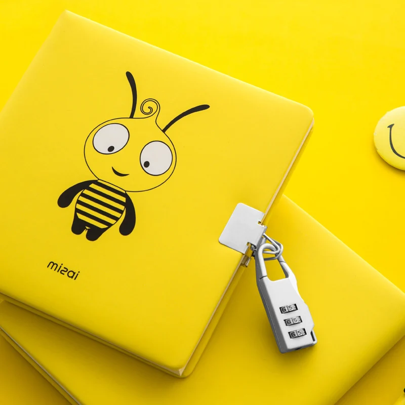 

Cute Bee Notebook with Lock Pen A5 Diary Notepad Journal Line Blank Agenda Planner Organizer Wonderful Handbook School Note Book