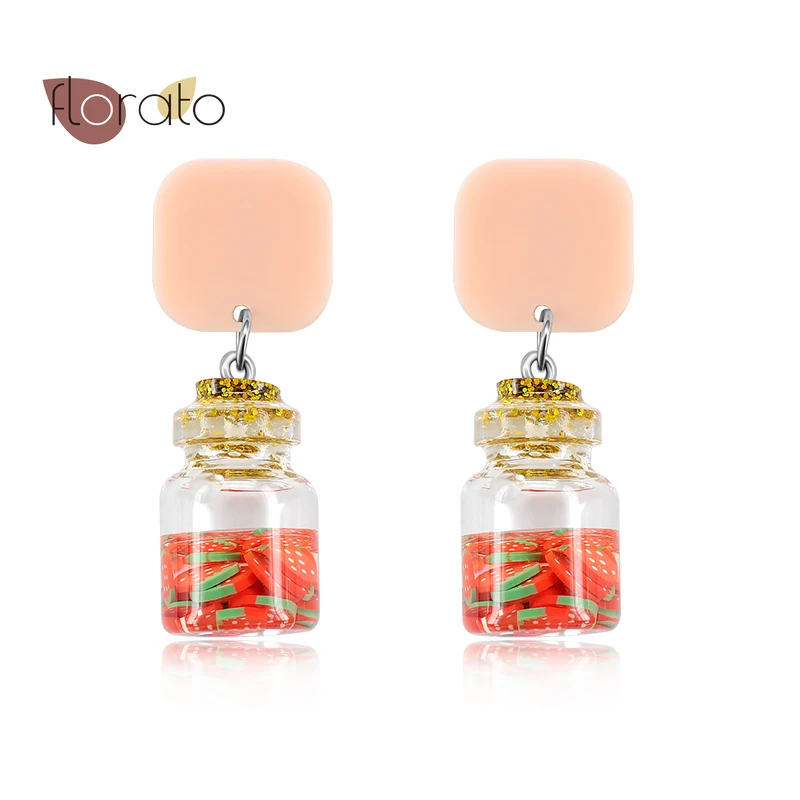 

Artificial Fruit Strawberry Stud Earrings 925 Sterling Silver Ear Needle Glass Bottle Summer Cute Jewelry Women Birthday Gifts