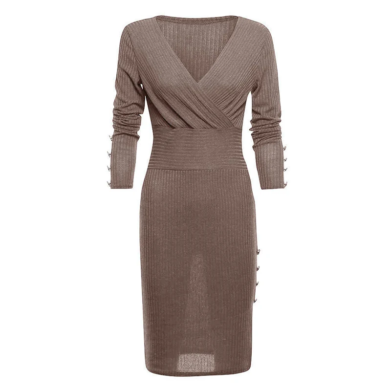 Женские сексуальные платья до колена с v-образным вырезом облегающие