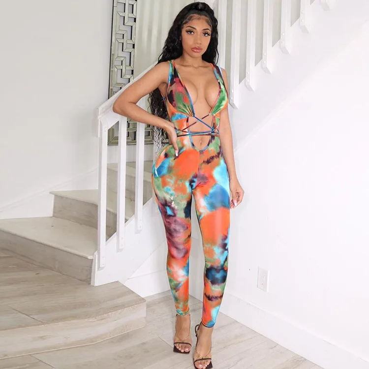 Женский слитный комбинезон с глубоким V-образным вырезом Облегающий для вечерние