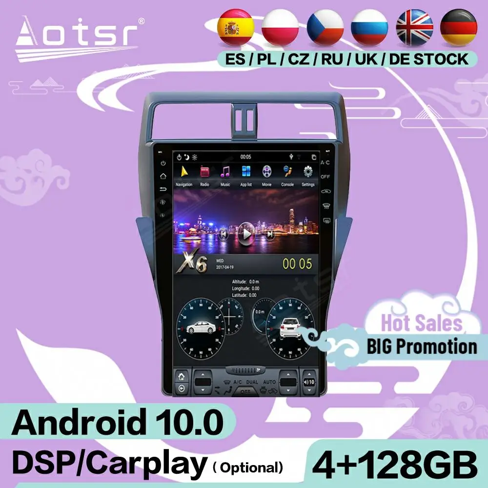 

Мультимедийный стереопроигрыватель на Android 128 с экраном 9,0 ГГц Тесла для Toyota Land Cruiser Prado 150 2018, головное устройство с GPS-Навигатором и приемнико...