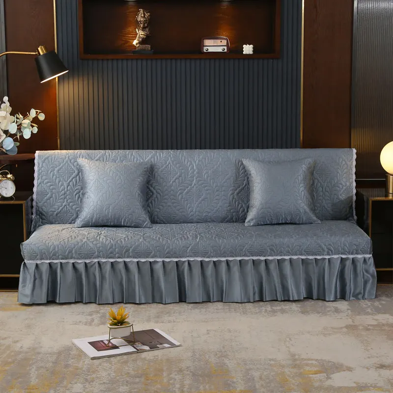 

Summer Cool Carved Armless Sofa Bed Cover Folding 180 No Armrest Ruffle Folding Slipcover Non Slip for Living Room Solid