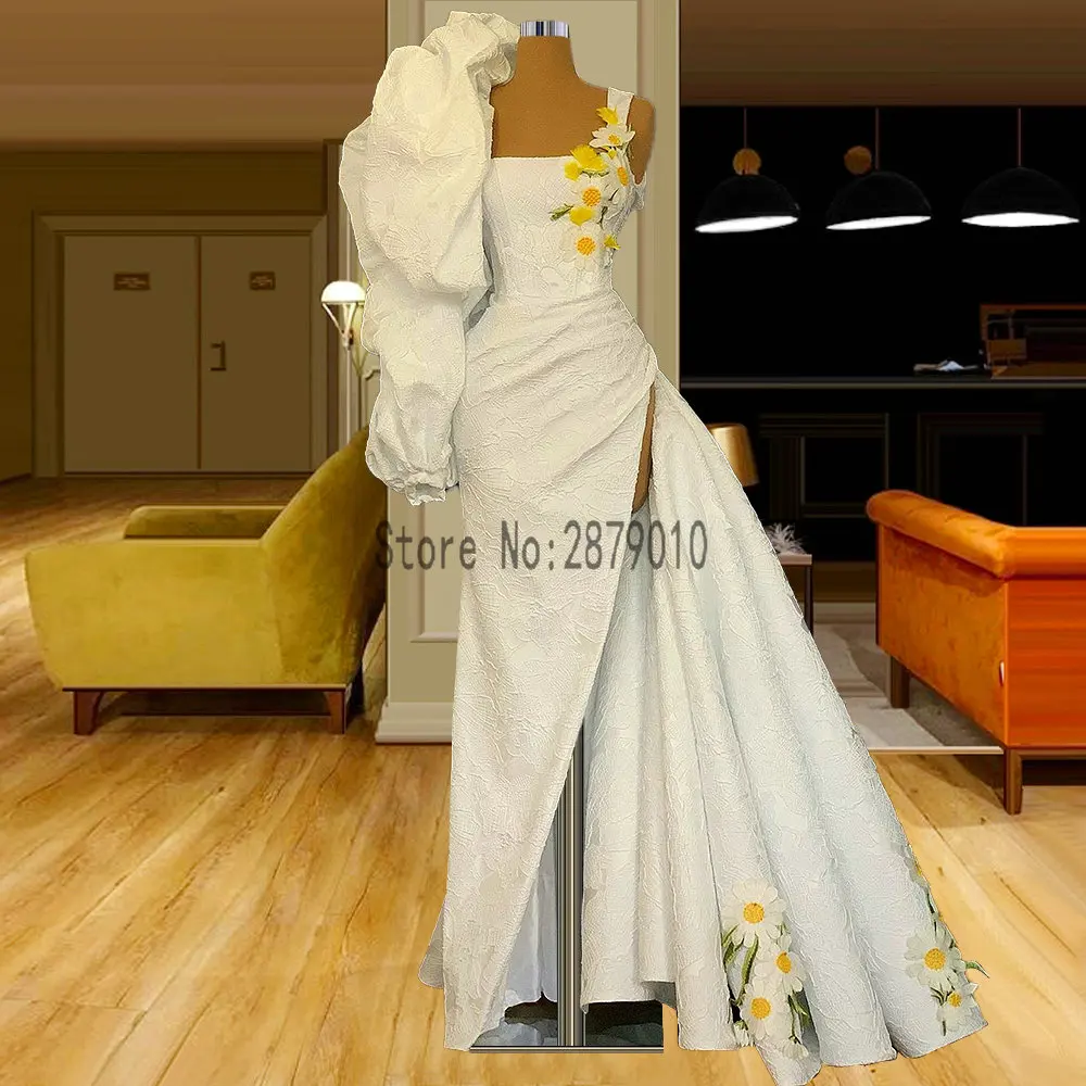 

Dubai Design Ivory Jacquard Evening Dresses Middle East Saudi Arabia Floor Length Formal Evening Gowns Party Prom Dress