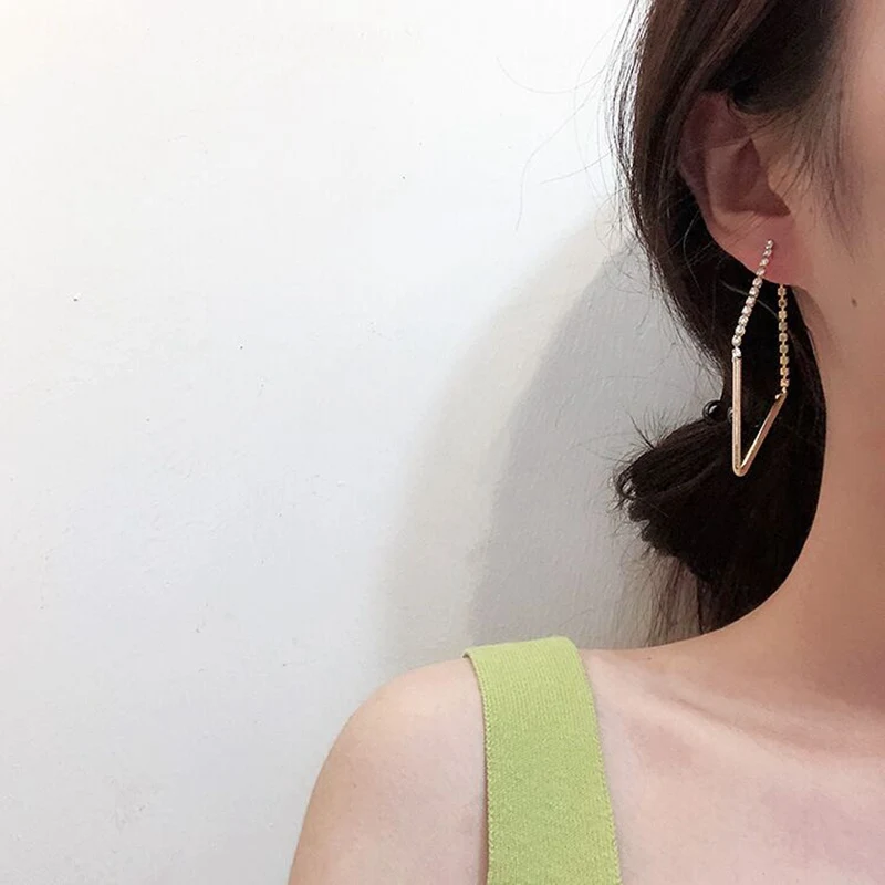 MENGJIQIAO корейский элегантный блестящий Rhineston Rhombus Кристалл Висячие серьги для женщин простые металлические Pendientes Ювелирные изделия Подарки
