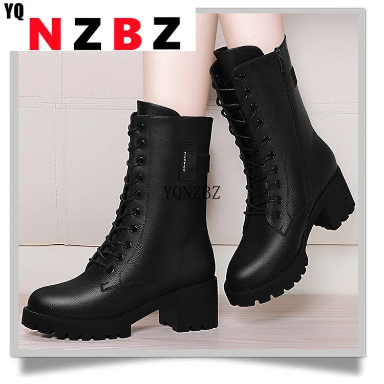 

Thick-Heeled Mid-TubeBoots Women's Leather Boots 2021 New Women's Boots High-Heeled Winter Boots Plus Size