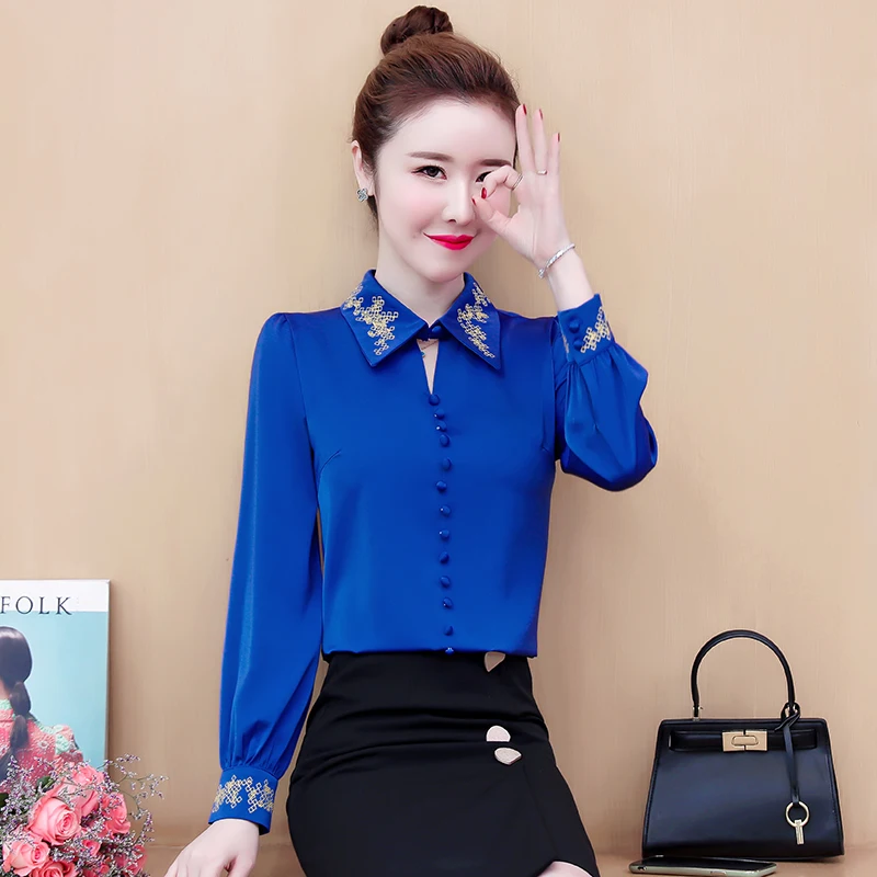 

COIGARSAM Shirt Womens Tops Spring 2021 New Office Lady Full Sleeve Chiffon Solid Loose Pleated V-Neck Women Shirts