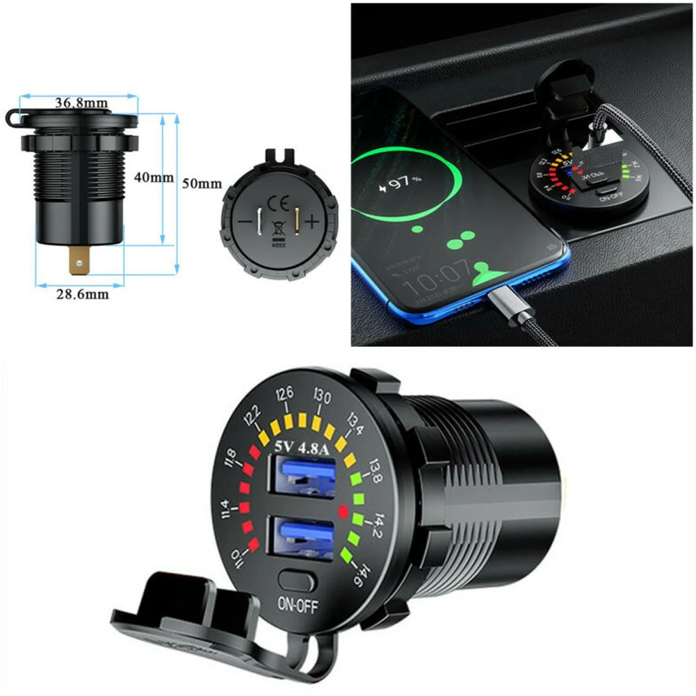 

5V 4.8A Dual USB Car Fast Charging Charger Socket With LED Voltmeter Display Mobile Phone USB Car-charger Adapter Charger Tools