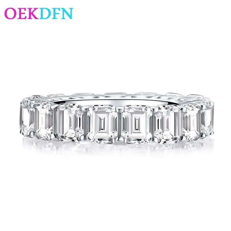 

OEKDFN 100% 925 Sterling Silver Ring Emerald Cut Created Moissanite Gemstone Diamonds Wedding Bands Engagement Fine Jewelry