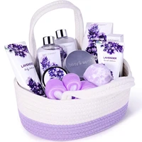 spa gift set for women 11pcs lavender bath and body set with essential oil bubble bath bath salts reusable basket