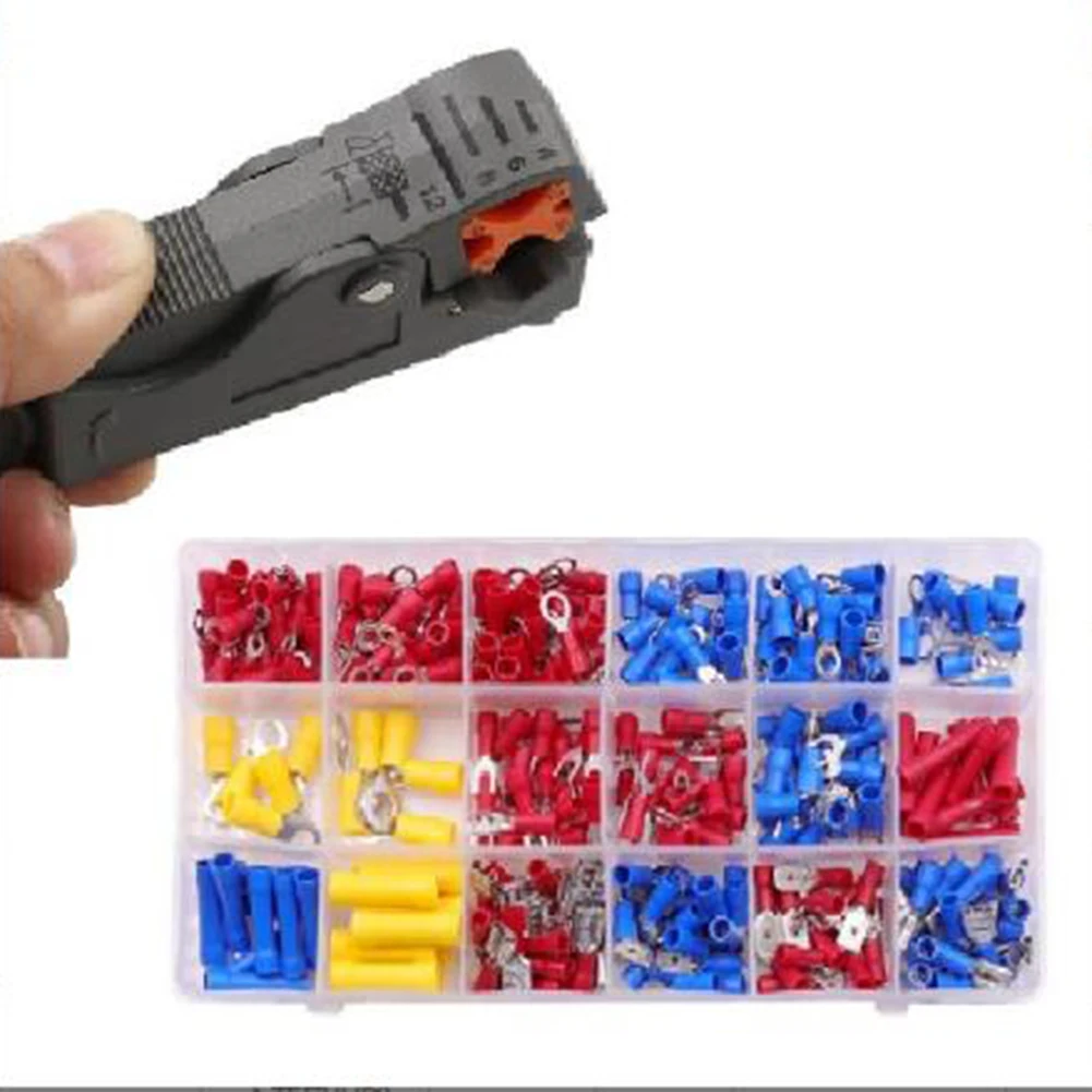 

300pcs Connection Terminal + Multifunctional Coaxial Cable Stripper Stripper Hand Tools 1* Mini Adjustable Cable Stripper