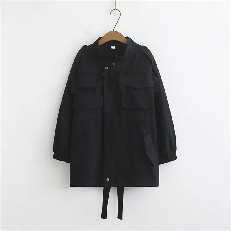 Windbreaker Female 2020 Spring Autumn Long Jacket Ladies BF Casual Loose Tooling Outerwear Black Green Plus Size 4XL Coat | Женская