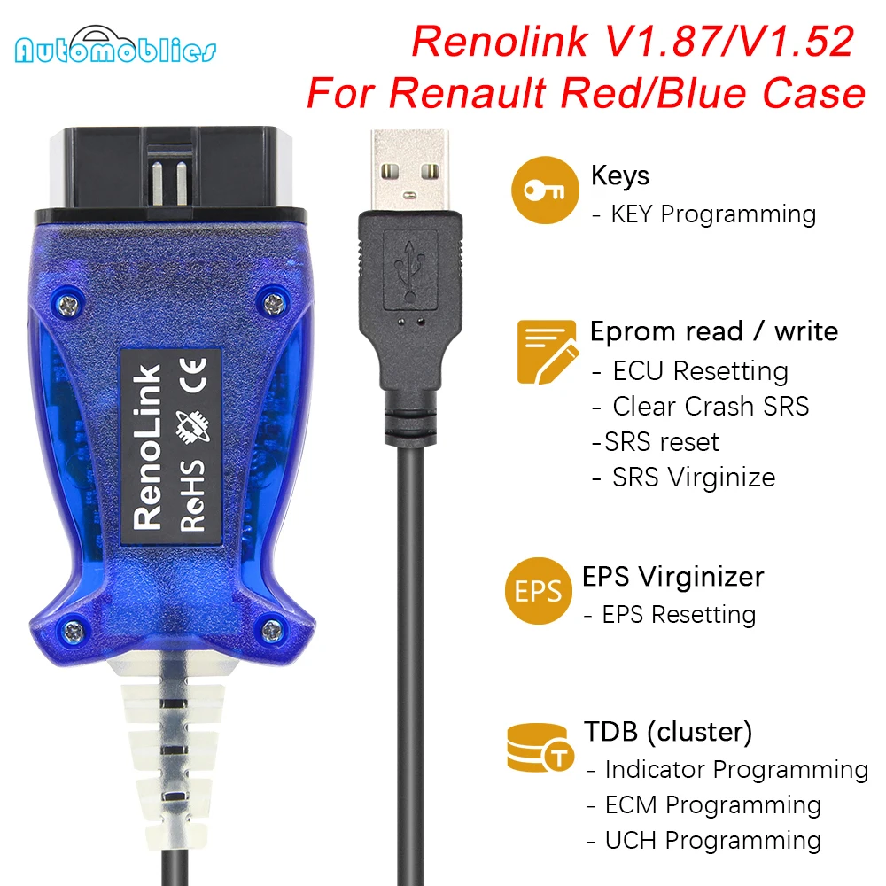 Новый для Renault ECU программист Renolink V1.52 OBD2 RENOLINK V1.87 программирующий инструмент renault