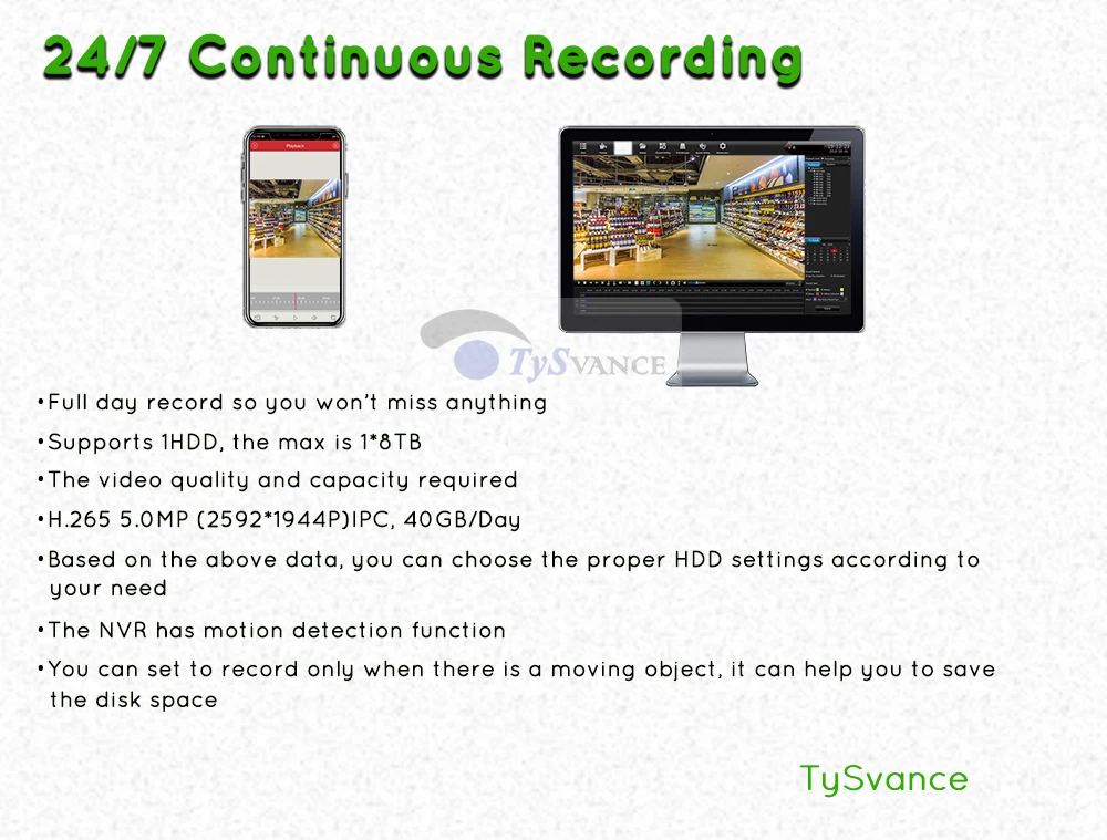 TySvance 8ch POE 5MP NVR H.265 сеть NVR видео Регистраторы до 16ch 1 HDD 24/7 записывающая IP камера Onvif 2,6 P2P Системы