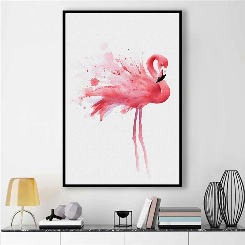 

Scandinavian Pink Flamingo Canvas Painting Abstract Watercolor Animal Wall Art Poster Print Picture for Girl Room Home Decor