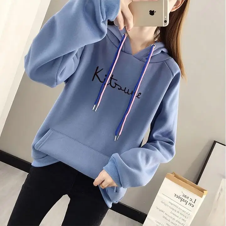

2019 Autumn Winter Women Letter Sweatshirts Casual Solid Color Long Sleeve Cotton Hoodies Sweatshirt Tops Pullover