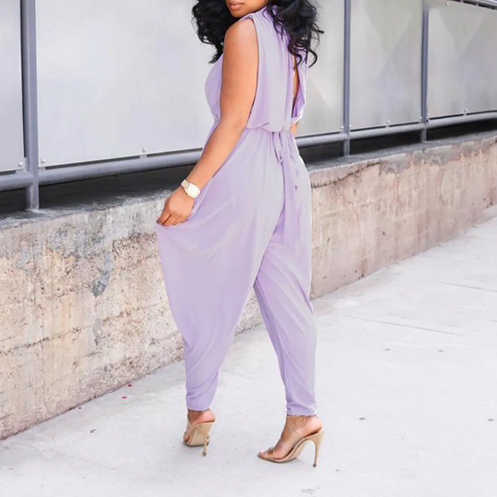 

2021 Summer New Western Style Women's Solid Color Jumpsuit Fashion Sexy Deep V-neck Sleeveless Lace High Waist