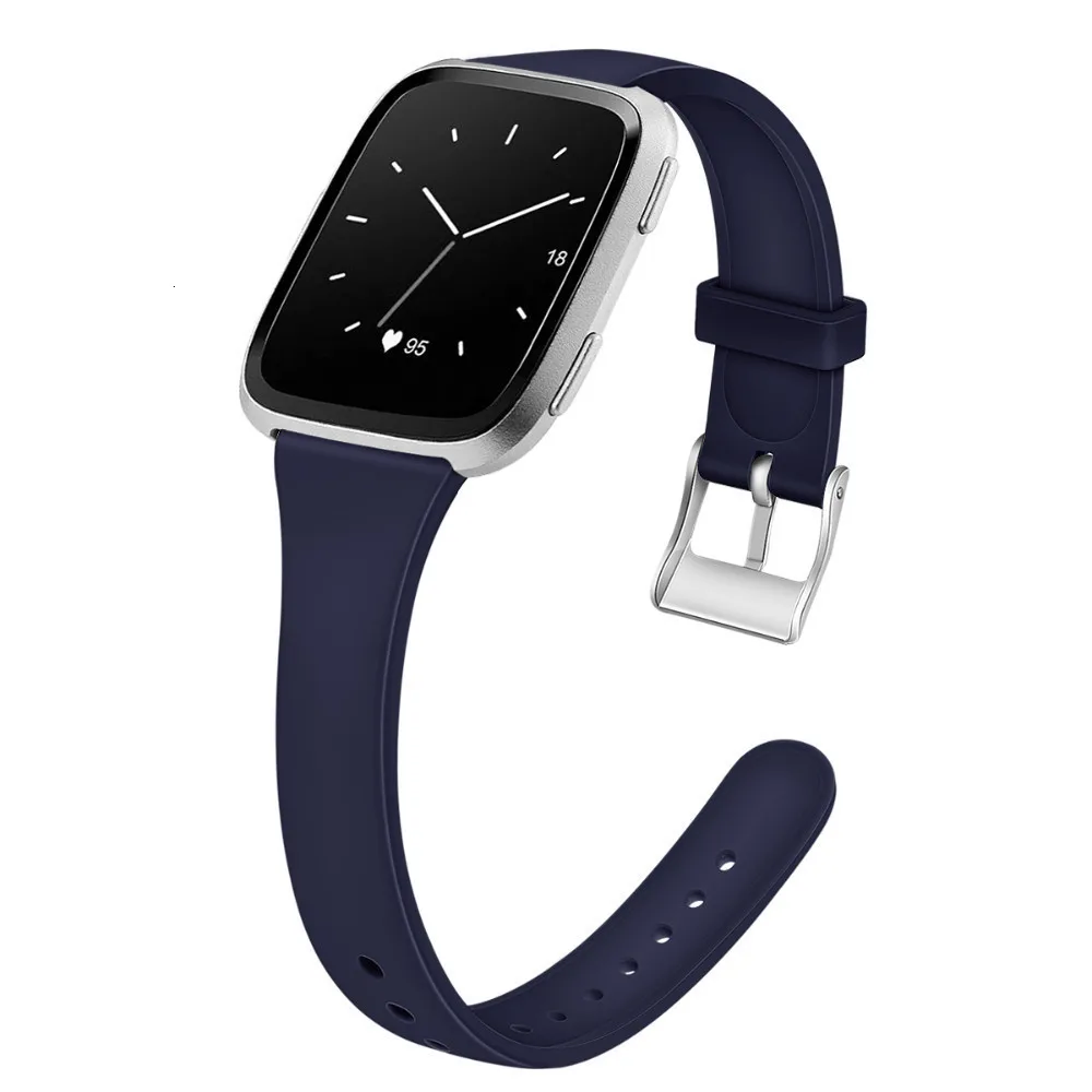 Dark Blue Аксессуары ремешок для Fitbit Versa 2 мягкий силиконовый тонкий узкий сменный Браслет для Fitbit Versa/Versa 2 Band - Цвет: Dark Blue