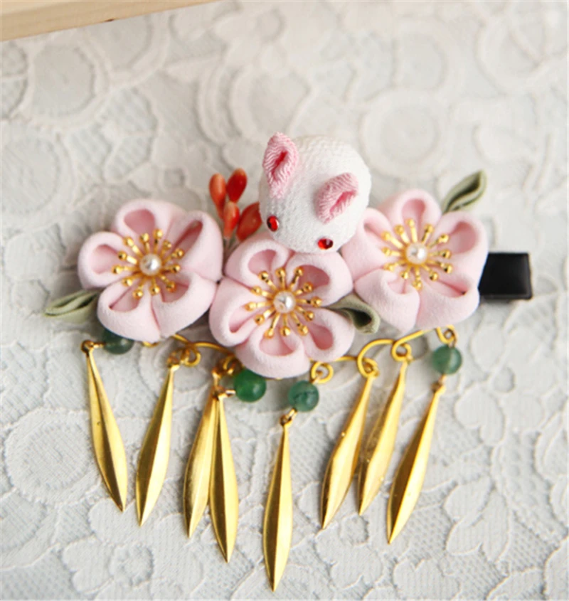 Ручная работа кролик Сакура шаг встряхнуть японский стиль волос Декор заколка