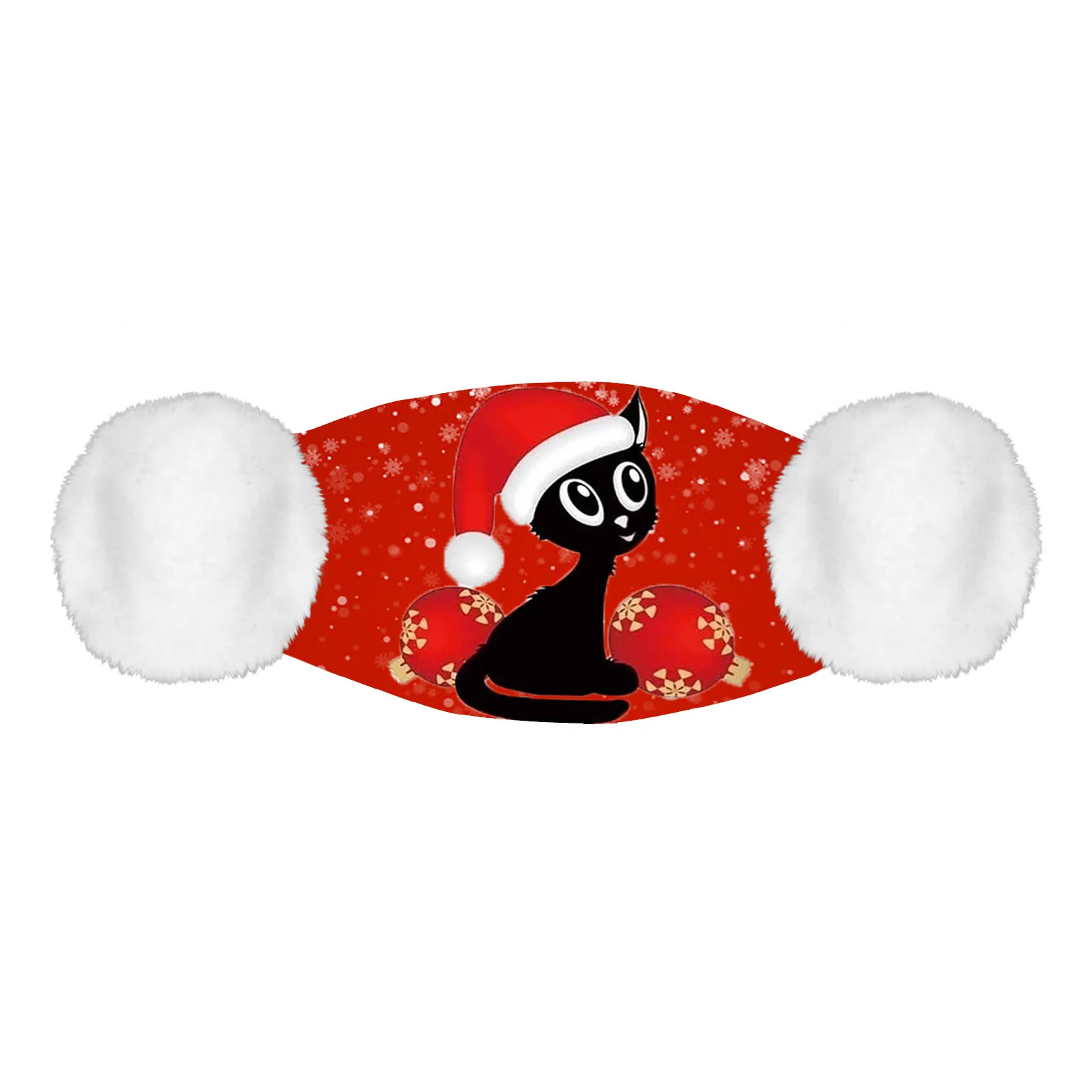 

Christmas black cartoon cat print with earmuff thickened cotton dustproof polyester material recyclable breathable mask