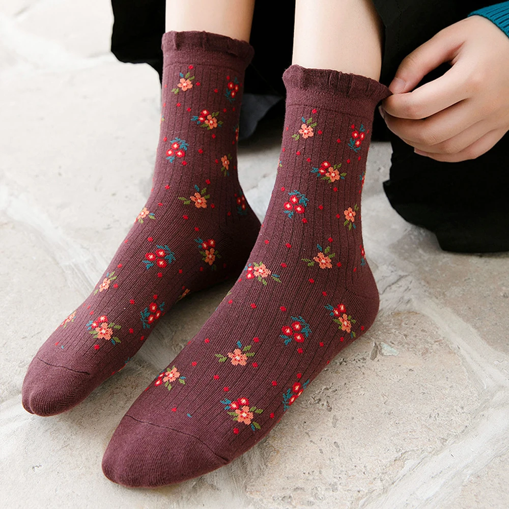 

New Fashion Women Floral Socks Korea Style Flower Pattern Print Socks Ins Style Short Socks Breathable Hosiery