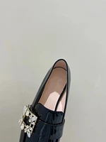 side diamond clasp patent leather loafers casual shimmering