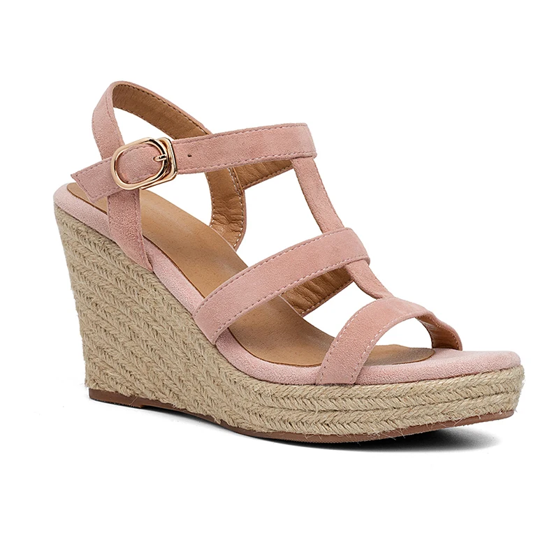 

Dovereiss Fashion Femmes Sandales new Elegant Pure color pink Buckle sexy consice Wedges Narrow band Sandals 40