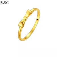 ruiyi real 18k gold ring pure au750 bow design plain ring exquisite jewelry birthday gift