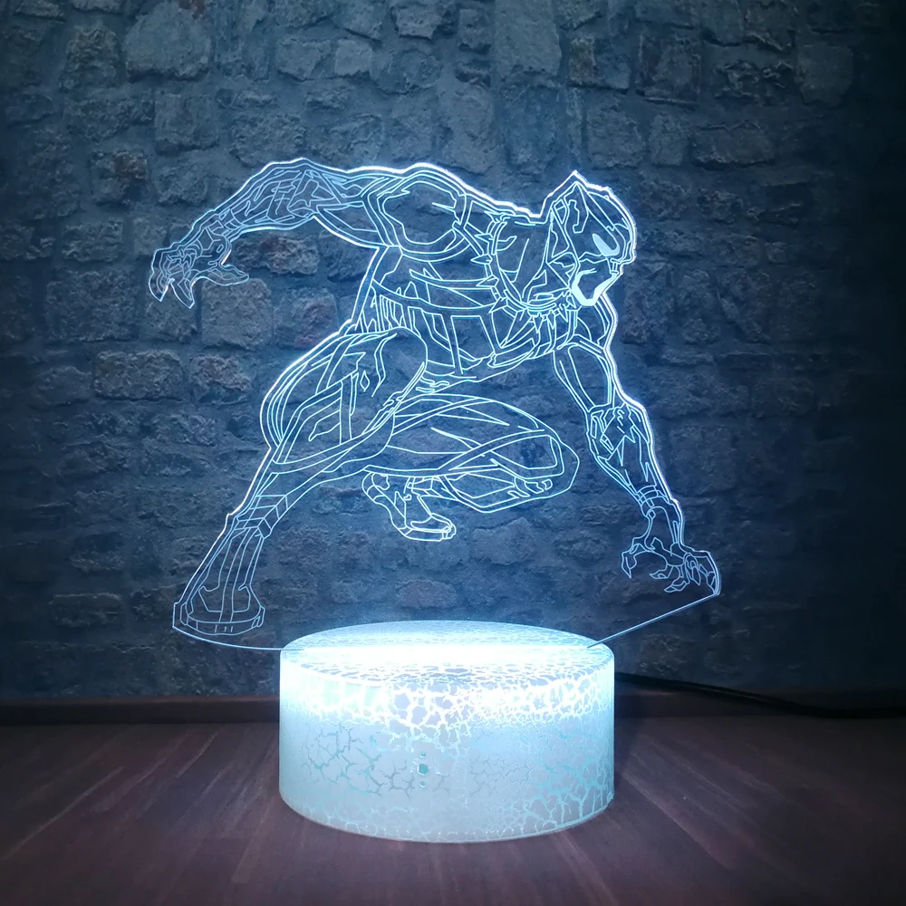 Мстители 3D лампа USB ночник RGB Черная пантера герой комиксов 7 цветов Настольная лампа Праздничная Вечеринка настроение Лава детская игрушка подарок