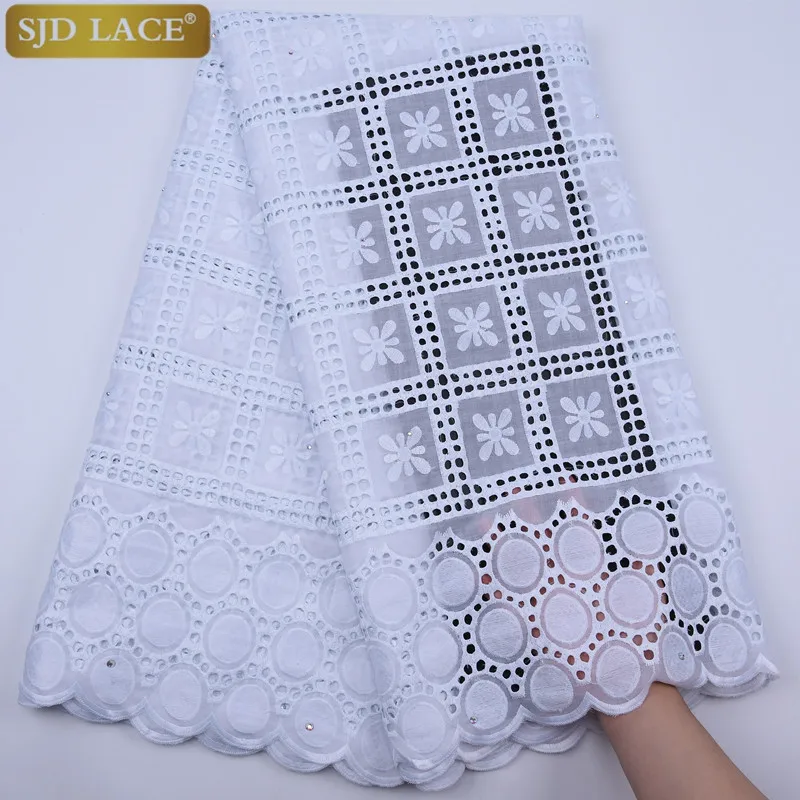 

Latest African Dry Lace Fabric With Stones Swiss Voile Lace In Switzerland Eyelet Holes Cotton Lace For Nigerian Woman Sew 1768B