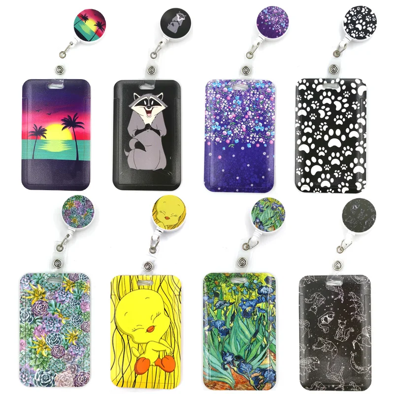 

Cartoon Cute Credit Card Holder Lanyard Women Men Kid Student Retractable Badge Reel ID Name Bus Clips Card Badge Holders