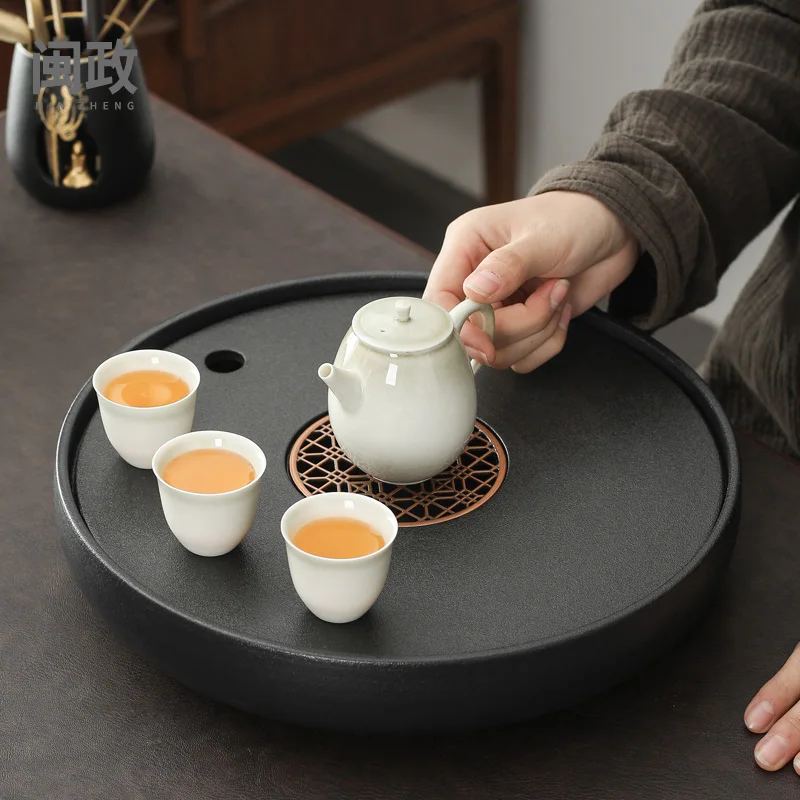 

Винтажный керамический поднос для чая, круглый поднос для хранения воды, высокое качество, китайский кунг-фу, чайный поднос для церемонии, п...