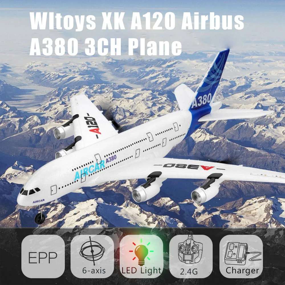 Wltoys XK A120 Аэробус A380 модель самолета 3CH EPP 2 4 GAirplane с светодиодный светильник