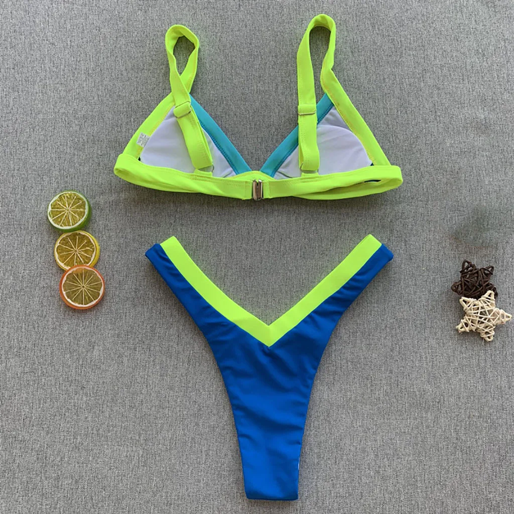 Women's conjuntos sexys Bikini Patchwork Set swimsuit women highwaist Two Piece Filled Bra Swimwear Beachwear куральники 2021 |