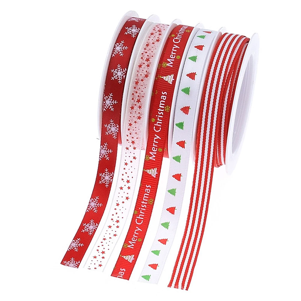 

5 Roll Christmas Ribbons Holiday Satin Ribbons Gift Wrapping DIY Craft for Festival Decor