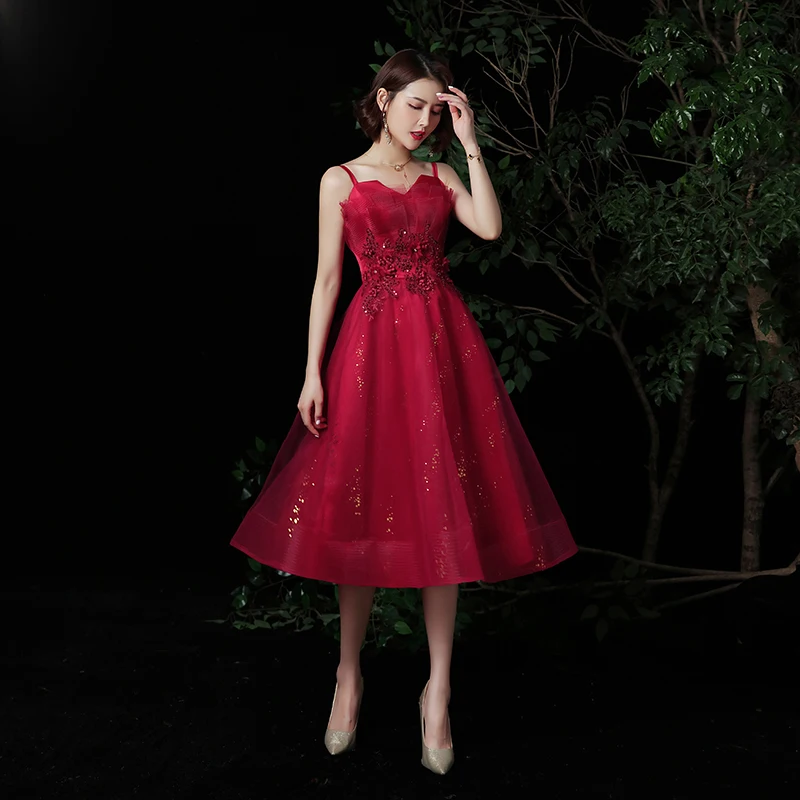 

Robe De Soiree 2020 New Formal Party Prom Evening Dress Luxury A-line Spaghetti Strap Short Evening Dresses Plus Size