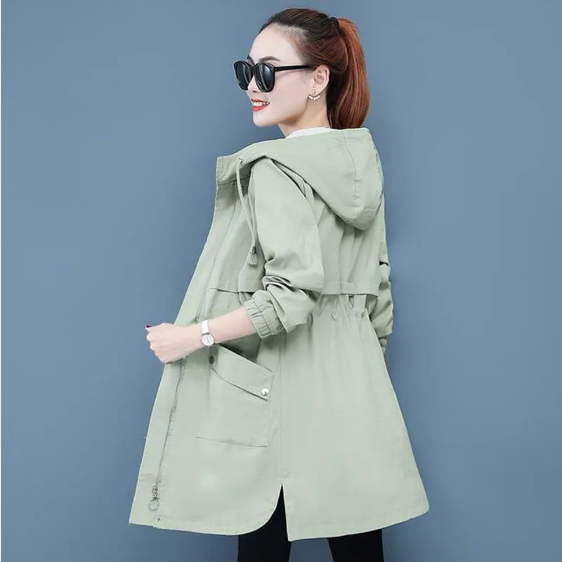 #3505 длинная куртка с капюшоном для женщин Тонкая Повседневная ветровка пальто