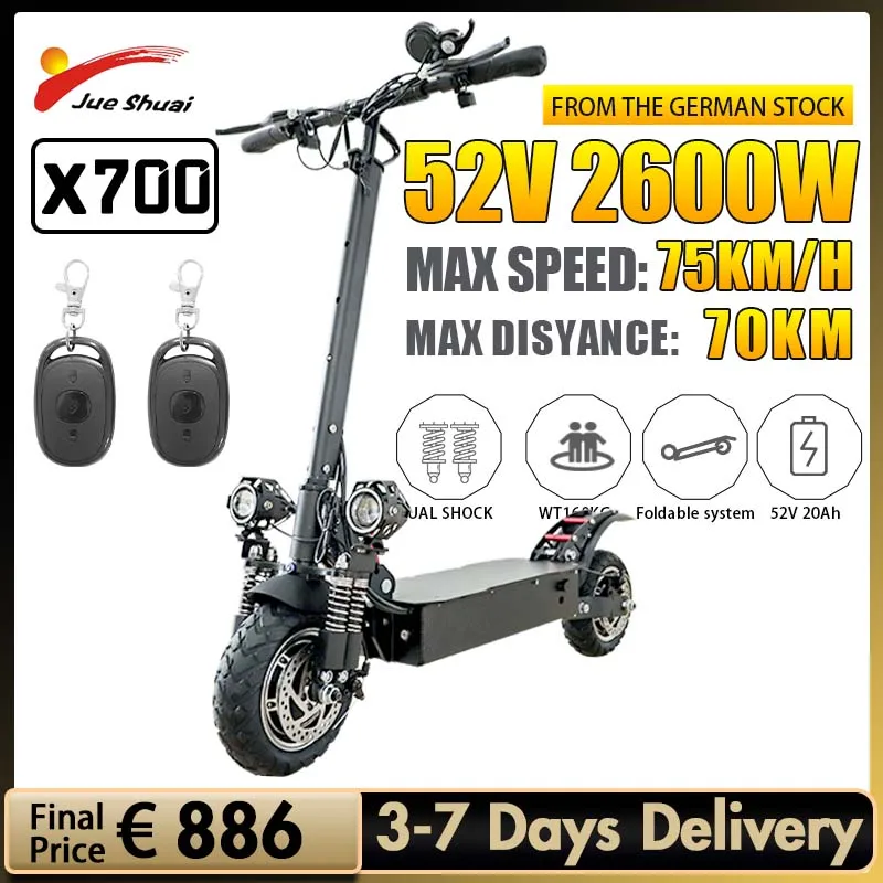 

Jueshuai X700 52V 2600W Dual Motor Electric Scooter 75KM/H Max Speed Electric Scooters Adults 70KM Long Range Folding E Scooter