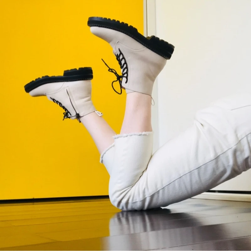 

Boots Female women shoes Ankle 2020 Autumn British Wind Genuine Leather Thick With Short Boots Motorcycle Martin shoes