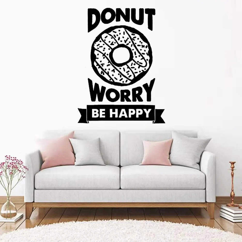 

Donut Wall Decal Be Happy Quote Dessert Confectionery Cafe Sweet Shop Interior Decor Door Window Vinyl Stickers Wallpaper DW8473
