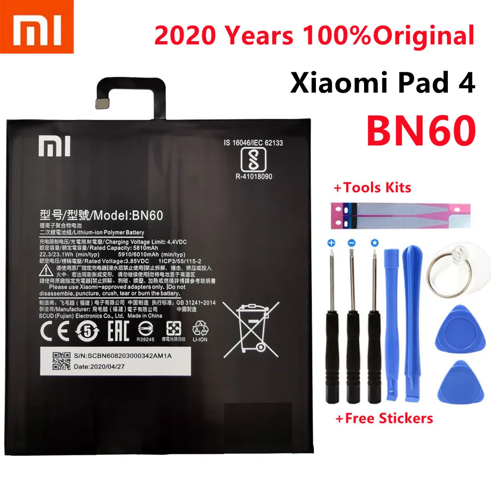 Xiaomi-bater&iacute;a BN60 Original para m&oacute;vil, 100% mAh, para Xiaomi Pad 4, Mipad 4, bater&iacute;as con herramientas de regalo, novedad de 6010-0